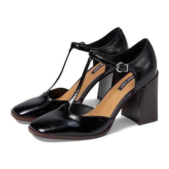 Women's Nine West Janky T Strap Patent Leather Mary Jane Heels in Black size 8 - Picture 1 of 8